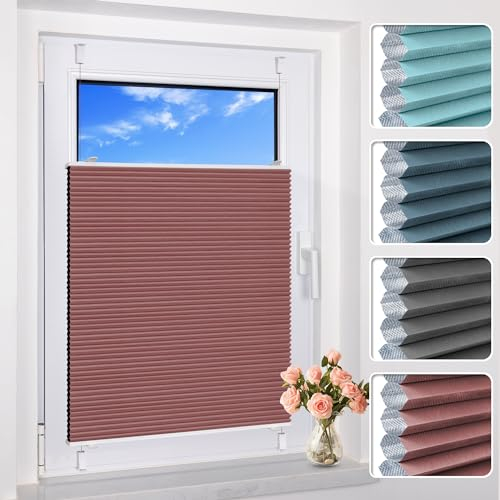 BelleMax Wabenplissee ohne Bohren Verdunkelung Thermo Plissee Klemmfix, Weinrot-weiß 65x130 cm (BxH), 100% Blickdicht Verdunklungsplissee, Schallschutz Sonnenschutz Doppelplissee für Fenster