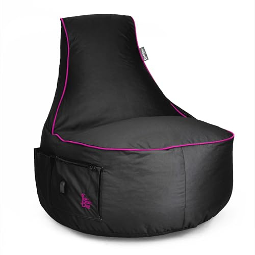 BuBiBag Gaming Sitzsack zum Zocken mit -Anschluss & Taschen, Halterung, Gamer Sessel für Kinder und Erwachsene, Beanbag Indoor und Outdoor - JokerBag (Anthrazit-Lila)