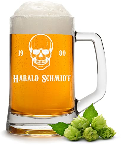 Bierglas Krug 0,3 L mit personalisierter Wunschgravur Vatertag - mit Namen - traditioneller Bierseidel - Weizenbier und Pils - Oktoberfest München - spülmaschinenfest - Geschenk-Idee für Männer