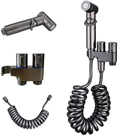 Bidet-Sprüher für Toilette mit 3-Wege-Ventil, Handbrause-Anlage mit Schlauch für die feminine Reinigung, Baby-Windel-Tuch-Wäscher und Duschbrause für Haustiere, Wand- oder Toilettenmontage (Grau)