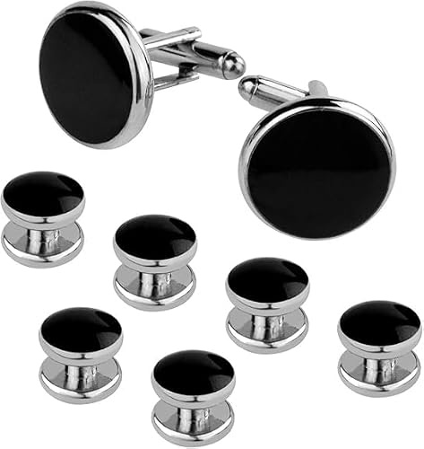 Smoking-Knöpfe und Manschettenknöpfe-Set, Herren-Manschettenknöpfe und Manschettenknöpfe, Edelstahl, Smoking-Knöpfe mit Box für Smoking, Hemden, Hochzeit, Business-Geschenk, Weiß