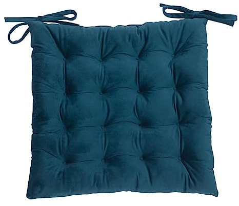 Best Linen Seat Pad Velvet Cushion Cover for Dinning Garden Kitchen Chairs with Tie Seat Pad 16 Stitch Comfortable Chair Pads with Polyester Filling 40x40 Cm (Pack Of 2, Teal)