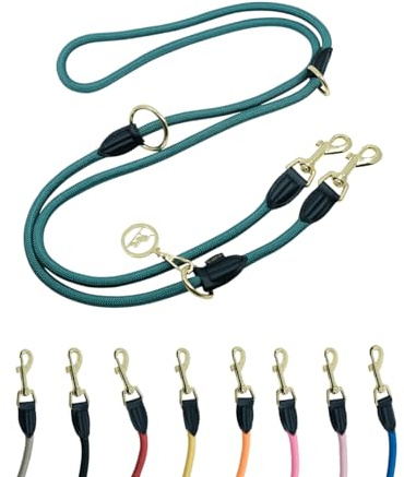 VELVETIER Hundeleine 3 m Forest (Dunkelgrün), 3-Fach verstellbar, Paracord | Leicht und robust, goldener Karabiner, Handschlaufe, als Führleine oder Umhängeleine, für alle Hundegrößen