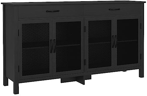 HOMCOM Credenza a 4 ante con ripiani regolabili e 2 cassetti per soggiorno cucina sala da pranzo - stile industriale - 150 x 40 x 85 cm nero