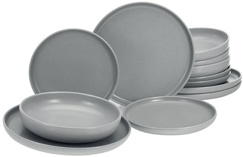 CreaTable, 23583, Serie Uno, 12-teiliges Geschirrset für 4 Personen, Tellerset aus Steinzeug, spülmaschinen- und mikrowellengeeignet, Made in Europe