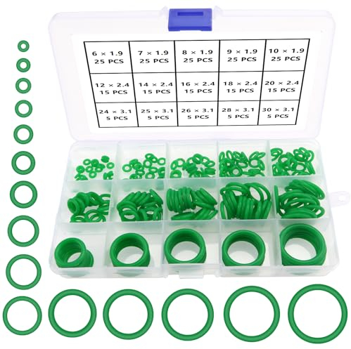 YIXISI 225 Pezzi 15 Misure Verde O-ring Assortimento Kit, O-ring Silicone Guarnizioni di Tenuta, per Aria Condizionata, Automobile, Impianti Idraulici