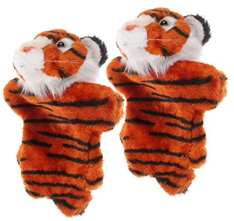 TOPBATHY 2st Handpuppe Früherziehung Spielzeug Bühnenpuppe Lebensechte Tigerpuppen Spielspielzeug Vorgeben Tiger-Handschuhe-Spielzeug Marionetten-Party-gefälligkeiten Baby Plüsch Tier Socke