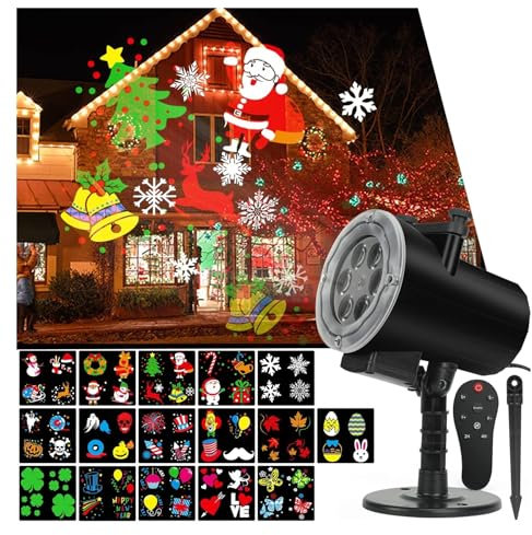 Luces De Proyector De Navidad PortáTiles, Proyector de luces navideñas for vacaciones, resistente al agua IP65, proyector LED for interiores y exteriores, 16 diapositivas, luz navideña, decoración for
