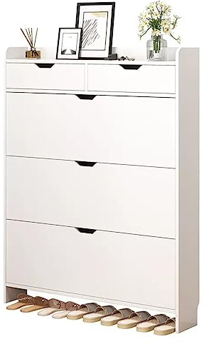 Skoskåp med 3 våningar – smalt skoförvaringsskåp, med dold skoförvaring, fristående hyllorganiserare – för att organisera skor, (färg: vit, storlek: 50 x 17 x 125 cm)