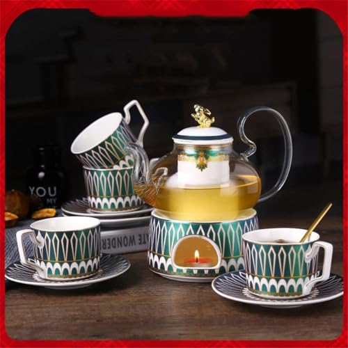 Set di teiera in ceramica inglese vintage, set di caffettiera e piattino, set di cucchiai, tazza da tè in porcellana cinese (D come mostrato nell'immagine)