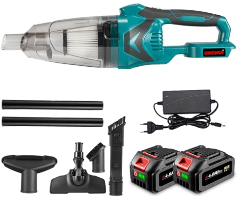 ONEVAN Handstaubsauger Akku, 10,000Pa Handstaubsauger Kabellos Auto Staubsauger Stark Handsauger, Cordless Vacuum Cleaner für Auto Haus Teppich Tierhaare (2 x 4.0Ah Akkus)