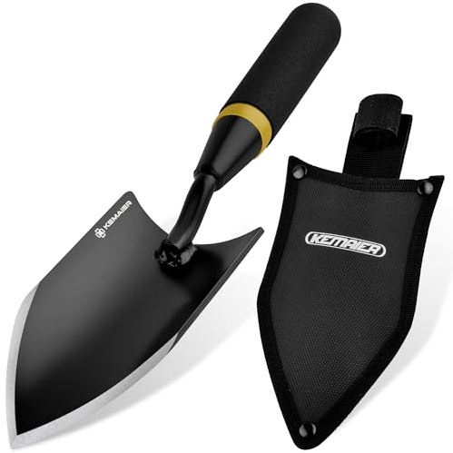 Kemaier Heavy-Duty Gardening Hand Trowel with Sheath - Stainless Steel Garden Shovel Featuring a Rubberized Handle, Perfect for Diligent Farmers' Soil Planting, Digging, and Transplanting