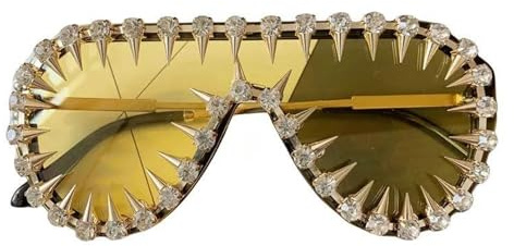 AlHECE Sonnenbrille Punk One -Stück Übergroße Sonnenbrille Für Frauen Strass -Sunbrille Männer Hip Hop Sonnenbrille-Gelb