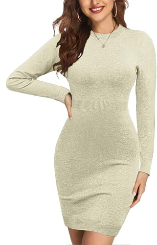 Zeagoo Vestidos de Punto para Mujer Cuello Redondo Vestido de Jersey Elegante Manga Larga Vestido de Lápiz con Punto Casual Vestidos