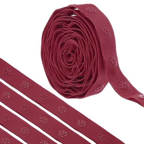 QUARKZMAN Druckknopfband zum Nähen, Baumwoll-Druckknopfbesatz, Schnallenband für Kleidung, Stoff, DIY-Handwerk, Burgunderrot