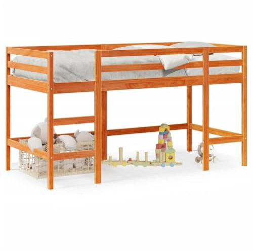 Homgoday Letto a soppalco per bambini con scaletta marrone cerato, 90 x 190 cm, in legno di pino massiccio, letto a soppalco, letto singolo per bambini, letto a castello soppalco con scaletta