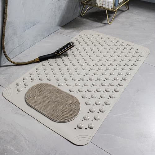 ZEXVPVAX Non-Slip Bathroom Shower Tray Enclosure Mat Soft Massage Bath Mat Bathroom Anti Slip Drainage Mat with Grip Suction Cups for Bathroom & Bathtub(Brown,60 * 90cm)