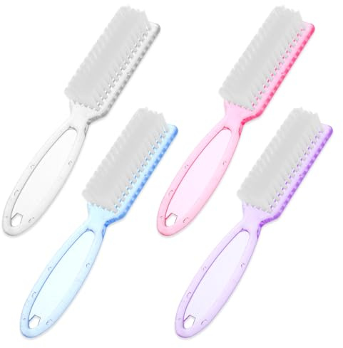 Ptwola Lot de 4 brosses à ongles en plastique à long manche - Multicolore - Petit kit d'outils de pédicure pour ongles et orteils - Brosse de manucure douce pour homme et femme
