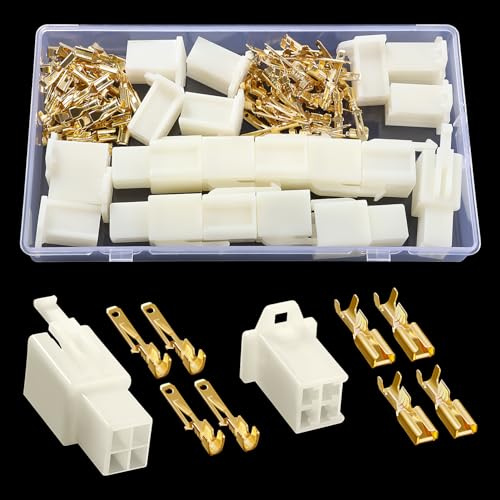 YIXISI 100 PCS 2.8mm 4 Pin Automotive Electrical Wire Connectors Kit, Male/Female Wire Connector Housing and Pin Header Crimp Wire Terminals, for Motorcycle, Bike, Car, Boats
