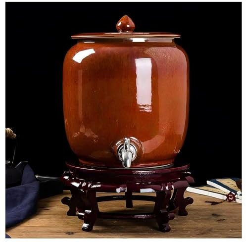 zktoermn Dispensador De Agua De Cerámica, Tanques De Vino, Tanques De Té, Tanque De Almacenamiento De Agua con Grifo, Teteras Domésticas 10 15 20 litros(Naranja,31x43 cm)