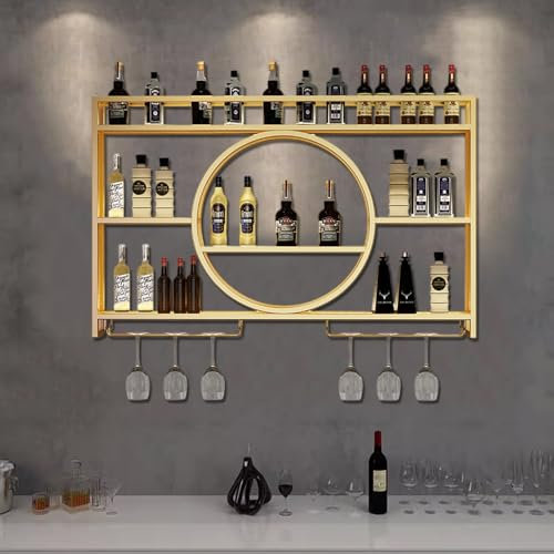 Weinregal Wand Gläserhalter Flaschenregal Mit Glashalter Weinflaschenhalter Aufbewahrungsregal Für Die Wand Aus Metall Weinregale Wandregal Weinregal Zur Wandmontage Für Küche Zuhause(Gold,160*15*80cm