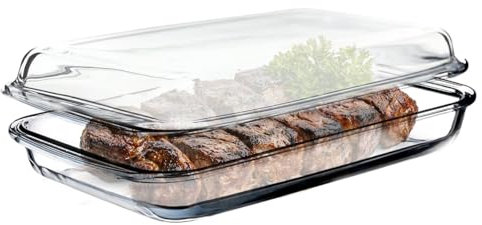 KADAX Pirofila rettangolare 6L in vetro resistente al calore con coperchio, stampi a gas lavabili in lavastoviglie, stoviglie per arrosti, teglia in vetro per lasagne, torte (trasparente)