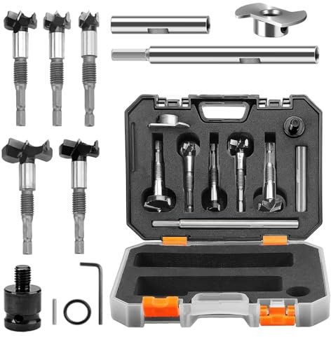 Multifunktionales ForstnerBohrer Set, Topfbohrer Bit Mit Verlängerungsstange, Forstnerbohrer, M10-Verbindungsstange Holzbohrer 15mm, 20mm, 25mm, 30mm, 35mm