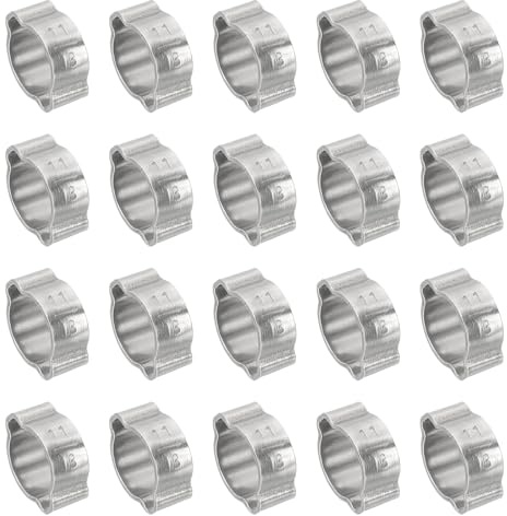 PATIKIL 20 Pack 11-13mm Double Ear Hose Clamp, 304 Stainless Steel O Clip Crimp Rings for Fuel Petrol Pipe Tube Fitting Connections, Silver Tone