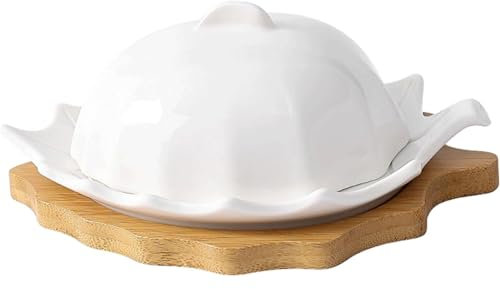 GLETSF Mantequera De Cerámica Blanca con Forma De Hoja Creativa para Encimera Y Refrigerador, Recipiente para Guardar Queso con TapaSmall