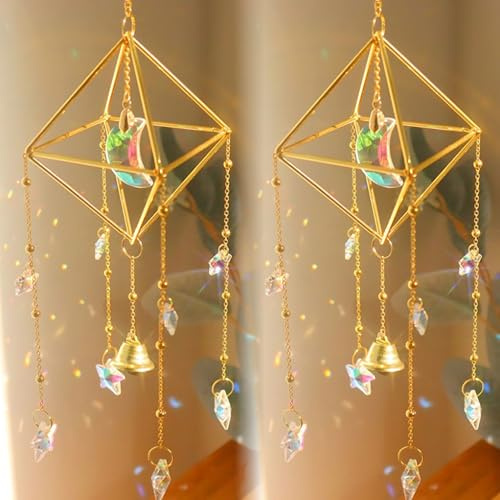 Nlqhyrexion 2 Stück Hängend Windspiel, Sonnenfänger Kristall Fenster, Mond Anhänger Deko, Regenbogen Kristal Ornament, Zuhause Gartendeko, Geschenke für Mutter und Vater