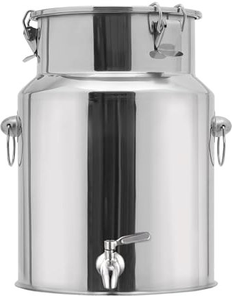 AIZYR Bidone del Latte in Acciaio Inox Brocca per Il Latte, Brocca per La Spesa Barattolo per Olio, Secchio per Vino con Coperchio E Rubinetto Contenitore per Latte, Vino, Acqua,14L