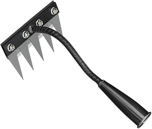Rastrello per diserbo multiuso in metallo, rastrello da giardino 5/6/7/8 denti, rastrello da giardino portatile per diserbare, utensili da giardino per diserbere/allentare/seme (5 denti)