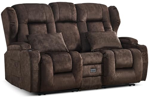 TCGBKAF Kinosessel 2-Sitzer manuell,Relaxsessel mit Liegefunktion & Getränkehalter,Doppel-Fernsehsessel Relaxsofa verstellbar mit Klappkonsole,Heimkino Sofa Zweisitzer für Wohnzimmer, Samtstoff