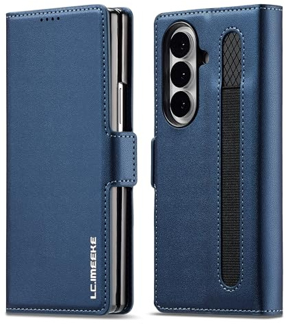 ZHOZEXIN Case for Samsung Galaxy Z Fold 7,Magnetic Closure，wallet case，Pu Leather，with Pen Slot, Cash slot. (Blue)