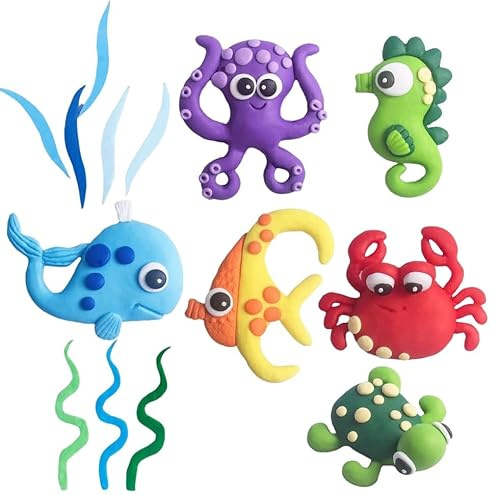 3D Ocean Theme Cake Decoration Sea Cake Toppers, 14 PCS Ocean Sea Animals Cake Decoration Under the Sea Marine Life Crabs Octopus Fish Turtles Beach Theme for Birthday Baby Shower Party Supplie