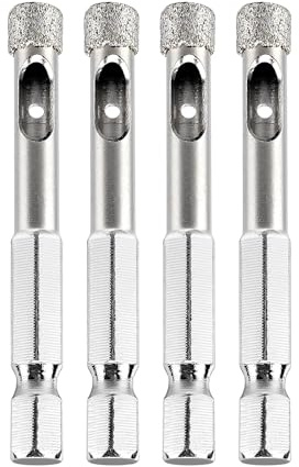 4-Pack 1/4 (6mm) Diamond Tile Hole Saw Pilot Bit Drill Bits for Ceramics, Flower Pots, Glass, Stone, Porcelain Tile, Granite and Marble Wet Use