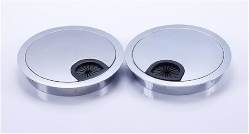 2er Set Kabeldurchlass 60mm, Edelstahl matt Optik Silber, Kabeldose Kabelführung für Schreibtisch, Tischplatte, Büro, Konferenzraum