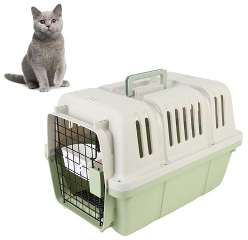 Oreilet Verbesserte Große Fluggesellschaft Zugelassene Hundekiste, Plastikkennel Zwinger mit Drahttür und Faltbare Griffe und 4 Seitenlüftung, Tragbare Reisetürkiste für Katze (Green)