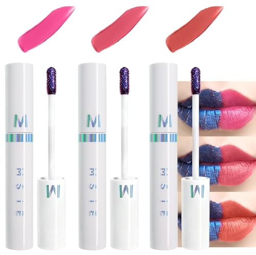 Lip Stain Peel off - 3 Colors Lip Tint Peel off - Matte Finish Pink & Red lip Gloss - Liquid Tinted Lipstick Long Lasting Makeup for Women - Stay on 24 Hours, Waterproof, No-Transfer, Non-stick Cup
