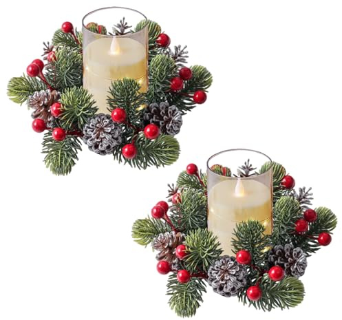 Kerzenring Weihnachten Tischdeko,2er Mini Adventskranz Kerzenkranz Weihnachten Künstliche Weihnachtskranz Kerzenkranz Tannenkranz Weihnachtskerzenringe Kerzenringe für Stabkerzen Weihnachtsdeko (B*2)