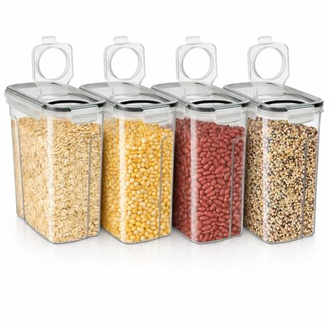 GREENSAPPIRE Cereal Storage Containers set of 4-4L Airtight Flip-Top Lids, BPA-Free Clear Plastic – Dry Food Storage for Kitchen & Pantry Organization