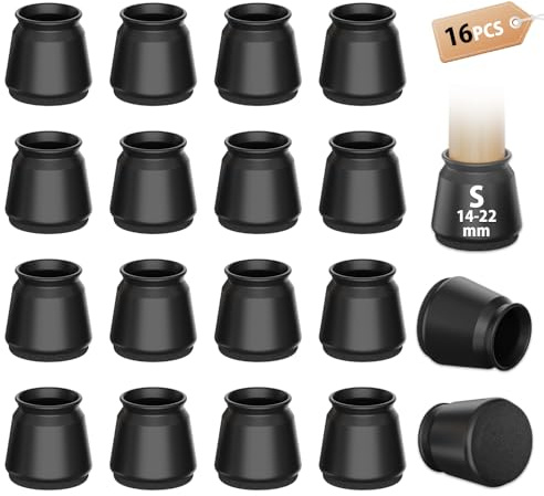 16 Pcs Round Black Chair Leg Silicone Floor Protectors, Chair Socks, Stool Leg Covers with Felt Pads, Protect Floors from Scratches, Reduce Noise (Fit:14-22mm)