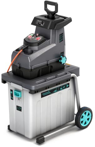 Bluemars 2800W Electric Garden Shredder & Wood Chipper, Quiet Crushing Design, Detachable Collection Box, 10m Power Cable, Grey
