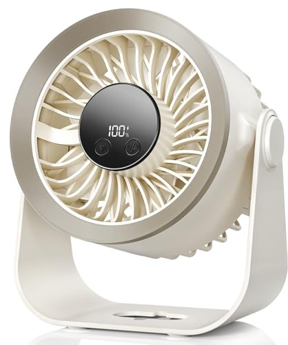 SHINER Ventilador de mesa USB silencioso, 100 velocidades mini ventilador portátil, pantalla LED, batería de 2400 mAh, rotación de 180°, ventilador pequeño para Oficina/Hogar/Viajar/Cámping