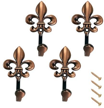 Qaixwuyi 4 Stück Retro Vorhanghaken Rotbronze Wandhaken Vintage Metall Vorhang Raffhalter mit Schrauben Metall Haken Dekorative Garderobenhaken Zinklegierung für Wohnzimmer Bad Schrank Home Office