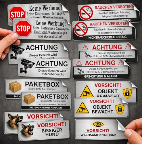 Keine Werbung Aufkleber Set – 15x Briefkasten Schild Keine Werbung & kostenlose Zeitungen einwerfen verboten – Wetterfest Vinyl Sticker für Briefkasten, Tür, Haus & Eingang