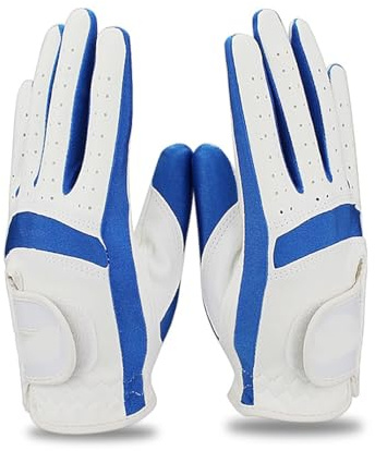 GFDSGRE Guante Golf 1 par de Guantes Golf for Mano Izquierda y Derecha, Tela for niños niñas, 2 Colores, Blanco, Rosa, Azul, Deportivos Suaves Transpirables(Blue 1 Pair,S Size 14)