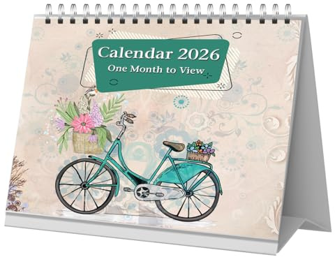 2026 Free-Standing 1 Month To View Spiral Desk Top Calendar, Vintage Art By Arpan