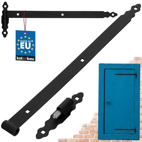 KOTARBAU® Lastband med haklappar 600 mm pulverlackerat stål-portband med kullager gångjärn, svart, vänster och höger band, dörrband, trädörr, trädgårdsportband