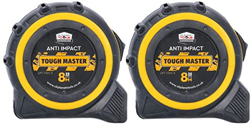 TOUGH MASTER Strong DIY8m/26ft Metric/Imperial Lightweight Belt Clip Tape Measure 25mm Wide Impact Resistant For Carpenters, Plumbers, Electricians (2)